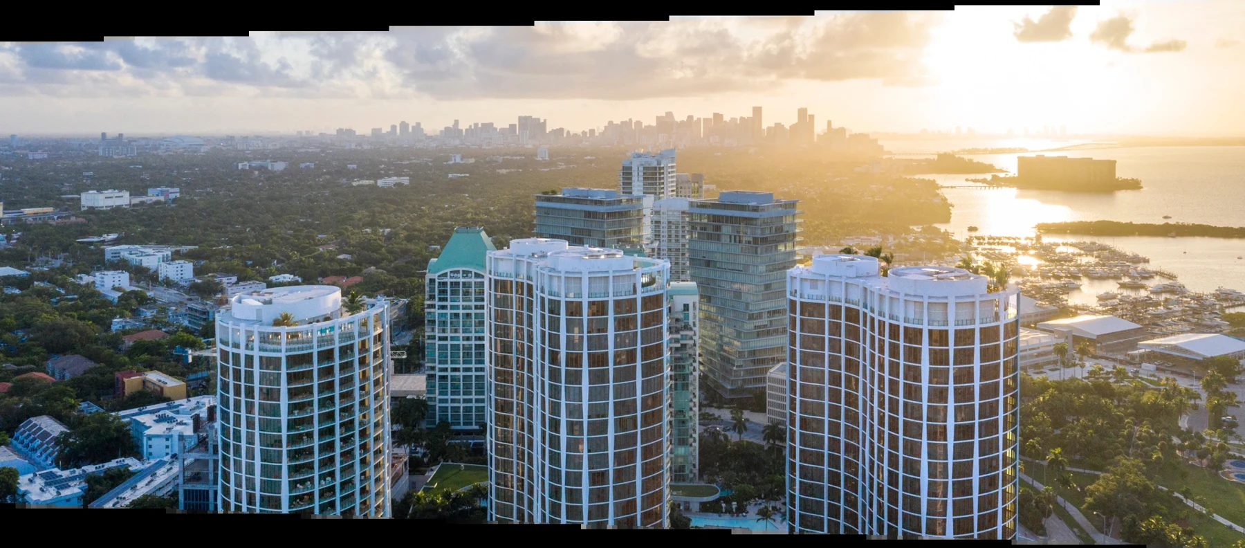 Terra aerial image of Park Grove towers and landscaped grounds near Biscayne Bay